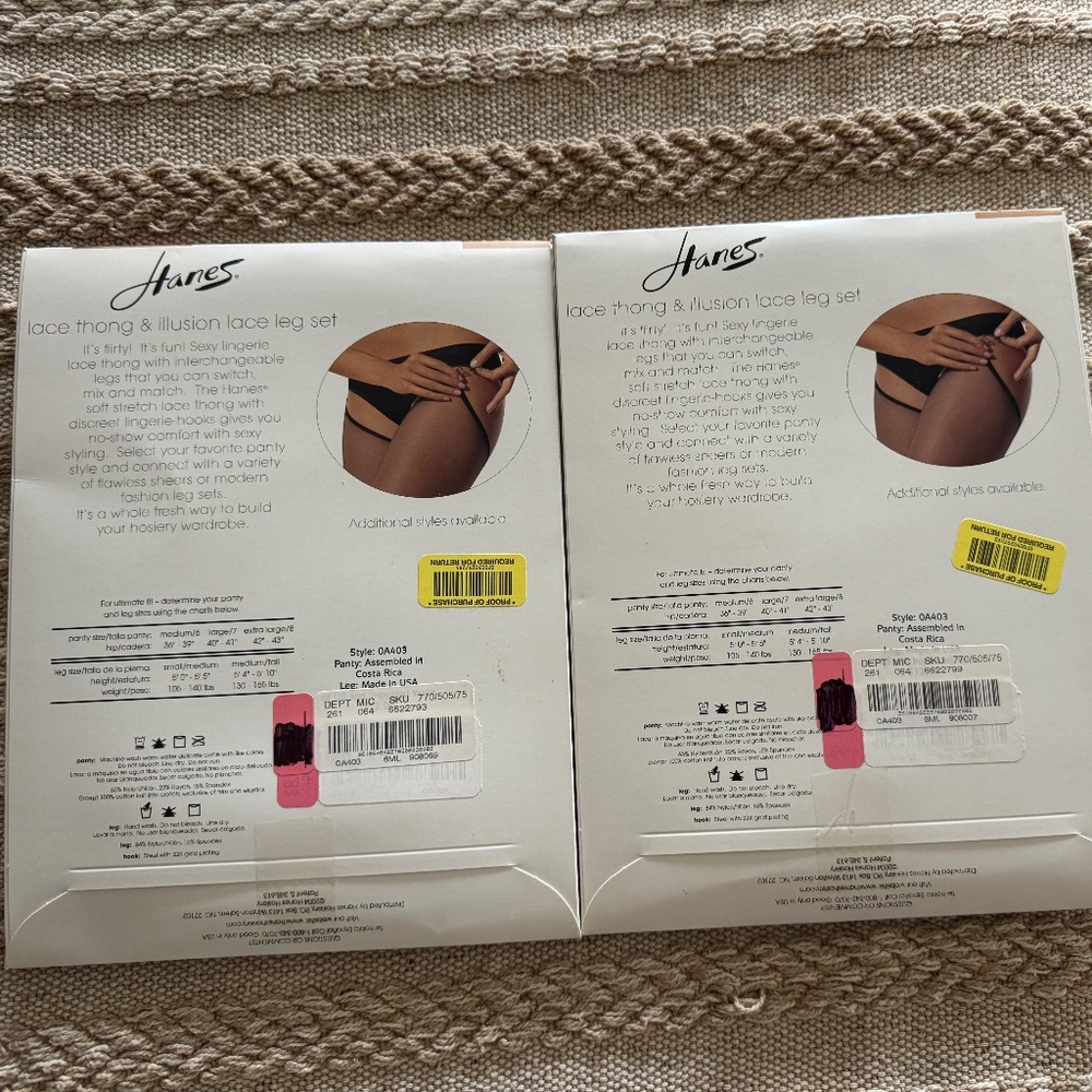 Hanes, 2 pair, Lace Thong and Illusion Lace Leg Set, M/T - Picture 2 of 4